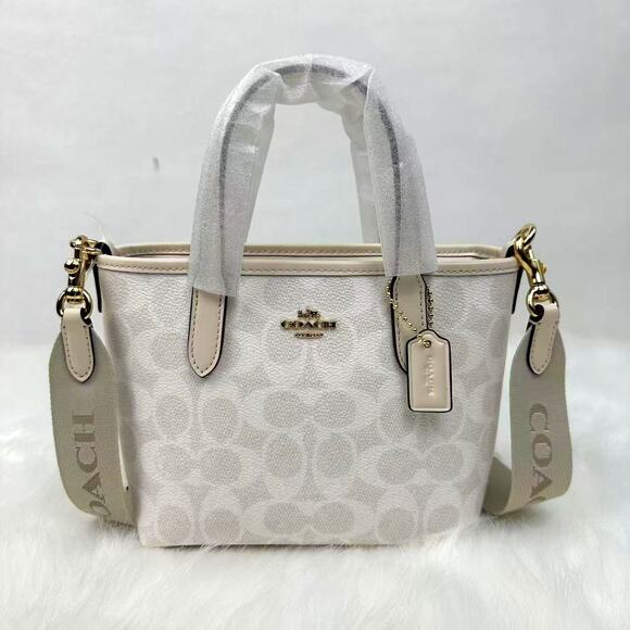 Coach Mini City Tote Bag Crossbody Shoulder Signature Canvas White/Chalk CW032 - Picture 1 of 12